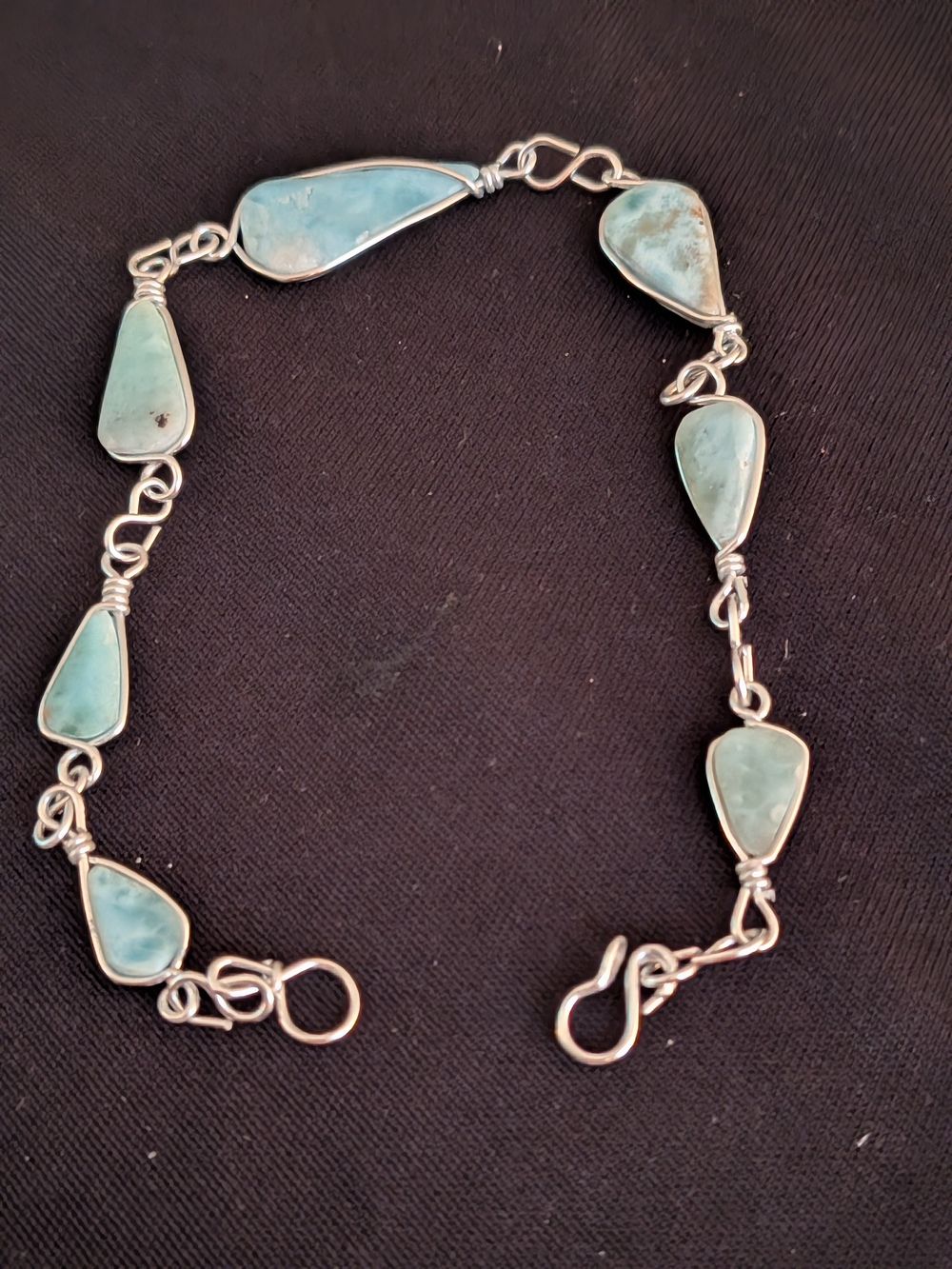 Sterling Silver Larimar Link Bracelet8.5" - Caribbean Blue Stones